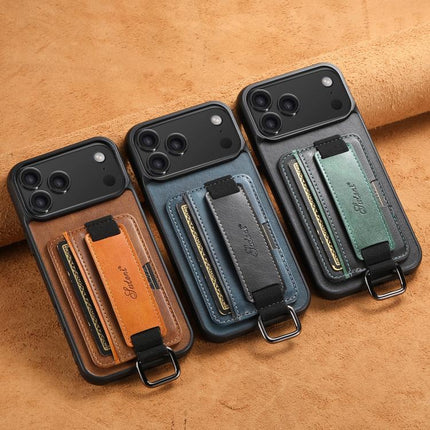 Suteni H13 Card Wallet Wrist Strap Holder PU Phone Case, For iPhone 16 Plus, For iPhone 16, For iPhone 15 Pro Max, For iPhone 15 Pro, For iPhone 15 Plus, For iPhone 15, For iPhone 17e / 16e