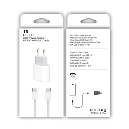 PD35W USB-C / Type-C Port Charger with 1m Type-C to Type-C Data Cable, EU Plug, EU Plug + Type-C Cable