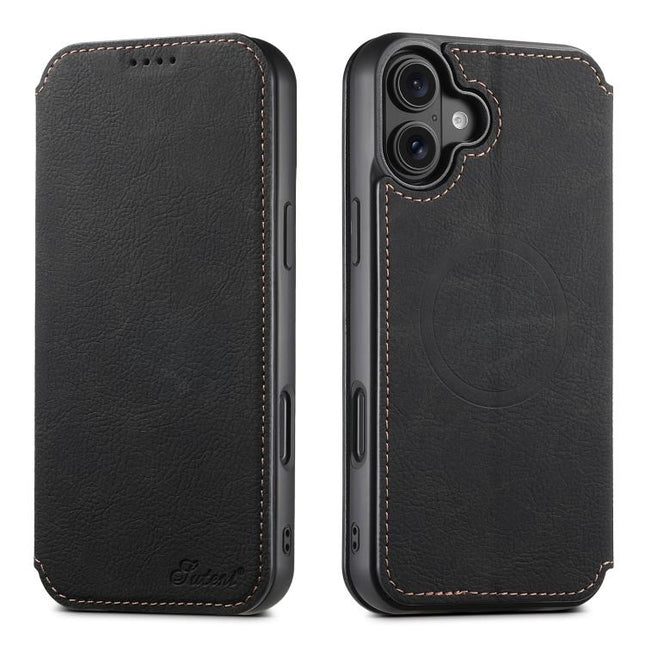 Suteni J06 Retro Matte Litchi Texture Leather MagSafe Phone Case, For iPhone 18, For iPhone 18 Pro, For iPhone 18 Pro Max, For iPhone 17 Pro Max, For iPhone 17 Pro, For iPhone 17, For iPhone Air, For iPhone 16 Pro Max