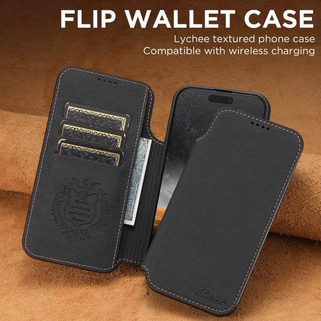 Suteni J06 Retro Matte Litchi Texture Leather MagSafe Phone Case, For iPhone 18, For iPhone 18 Pro, For iPhone 18 Pro Max, For iPhone 17 Pro Max, For iPhone 17 Pro, For iPhone 17, For iPhone Air, For iPhone 16 Pro Max