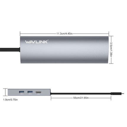 WAVLINK WL-UHP3408 USB HUB Adapter 4-in-1 Type-C to HD + 2xUSB3.0 + Gigabit RJ45 Docking Station, UHP3408