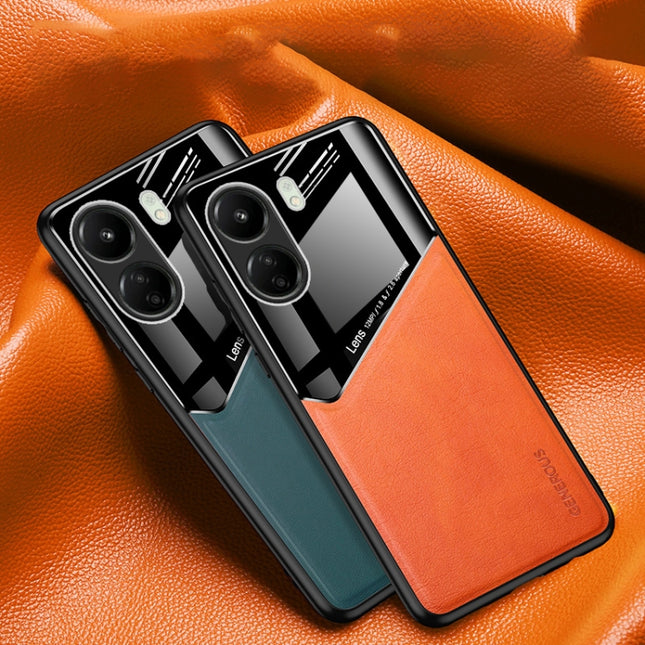 All-inclusive Leather Organic Glass Phone Case with Metal Iron Sheet, For Xiaomi Redmi 13C, For Xiaomi Redmi K70