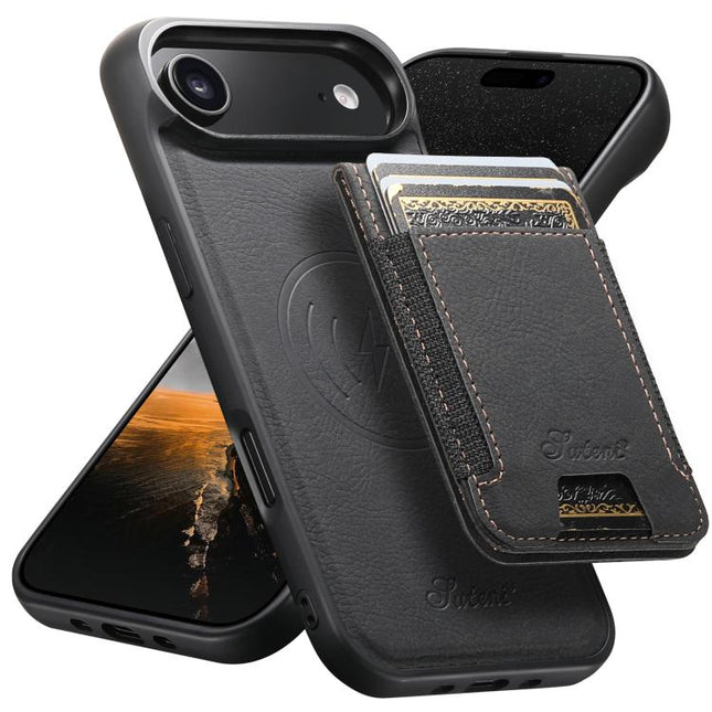 Suteni H17 Litchi Texture Leather MagSafe Detachable Wallet Phone Case, For iPhone Air, For iPhone 16 Pro Max, For iPhone 16 Pro, For iPhone 16 Plus, For iPhone 16, For iPhone 15 Pro Max