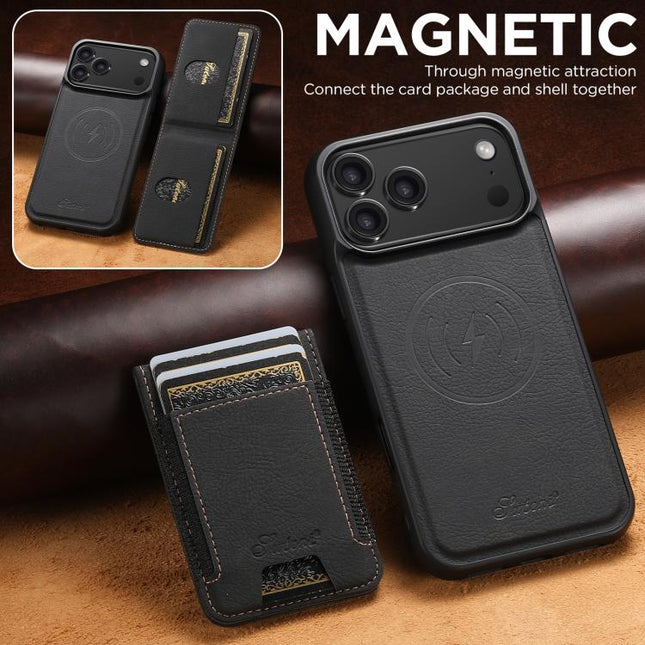 Suteni H17 Litchi Texture Leather MagSafe Detachable Wallet Phone Case, For iPhone 18, For iPhone 18 Pro, For iPhone 18 Pro Max, For iPhone 17 Pro Max, For iPhone 17 Pro, For iPhone 17
