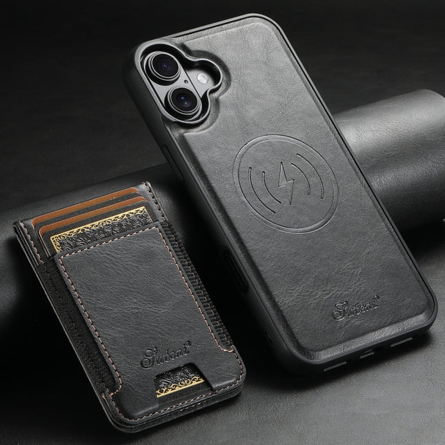 Suteni H17 Oil Eax Leather MagSafe Detachable Wallet Phone Case, For iPhone 16 Pro, For iPhone 16 Plus, For iPhone 16, For iPhone 15 Pro Max