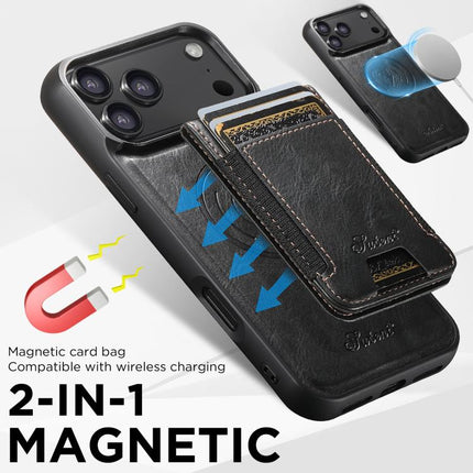 Suteni H17 Oil Eax Leather MagSafe Detachable Wallet Phone Case, For iPhone 18, For iPhone 18 Pro, For iPhone 18 Pro Max, For iPhone 17 Pro Max