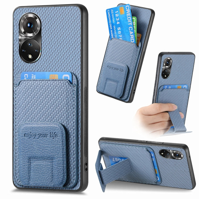 Carbon Fiber Card Bag Fold Stand Phone Case, For Honor 50, For Honor 50 SE, For Honor X50i / 90 Lite, For Honor X30/X9 5G/Magic4 Lite