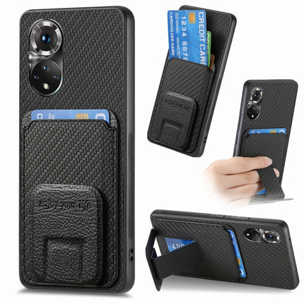 Carbon Fiber Card Bag Fold Stand Phone Case, For Honor 50, For Honor 50 SE, For Honor X50i / 90 Lite, For Honor X30/X9 5G/Magic4 Lite