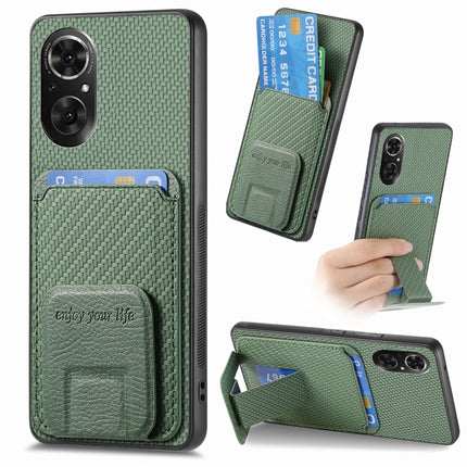 Carbon Fiber Card Bag Fold Stand Phone Case, For Honor 50, For Honor 50 SE, For Honor X50i / 90 Lite, For Honor X30/X9 5G/Magic4 Lite