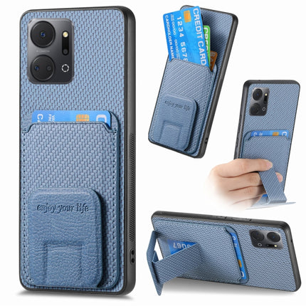 Carbon Fiber Card Bag Fold Stand Phone Case, For Honor X7A, For Honor 80 SE, For Honor 80, For Honor 80 Pro