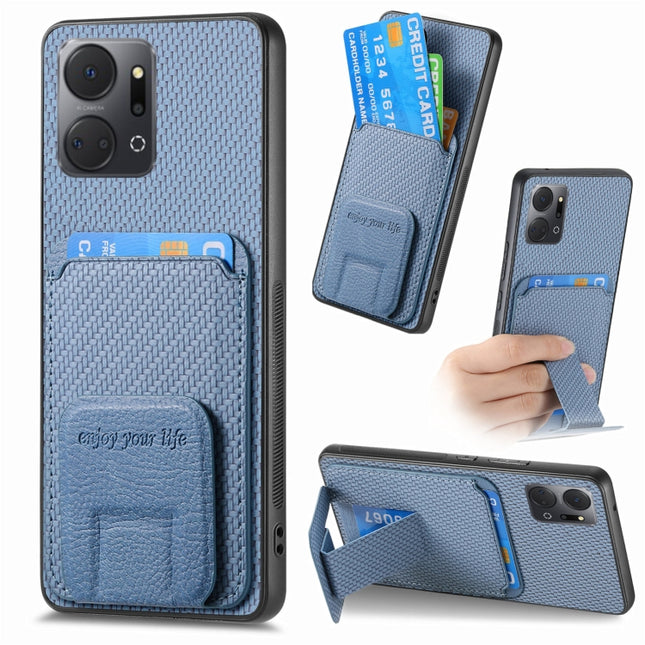 Carbon Fiber Card Bag Fold Stand Phone Case, For Honor X7A, For Honor 80 SE, For Honor 80, For Honor 80 Pro