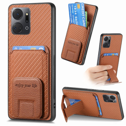 Carbon Fiber Card Bag Fold Stand Phone Case, For Honor X7A, For Honor 80 SE, For Honor 80, For Honor 80 Pro