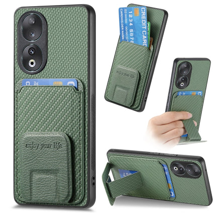 Carbon Fiber Card Bag Fold Stand Phone Case, For Honor X50i+, For Honor X50 5G, For Honor 90 Pro, For Honor 90