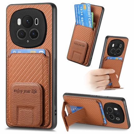 Carbon Fiber Card Bag Fold Stand Phone Case, For Honor Magic7 Pro, For Honor Magic6 Pro, For Honor 100 Pro 5G, For Honor 100 5G