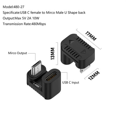 Type-C Female to Micro USB Male Adapter Data Charging Transmission, Type-C Female to Micro Male U Shape Back, Type-C Female to Micro Male U Shape Front, Type-C Female to Micro Male Right Bend, Type-C Female to Micro Male Left Bend