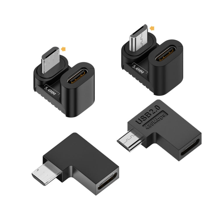 Type-C Female to Micro USB Male Adapter Data Charging Transmission, Type-C Female to Micro Male U Shape Back, Type-C Female to Micro Male U Shape Front, Type-C Female to Micro Male Right Bend, Type-C Female to Micro Male Left Bend