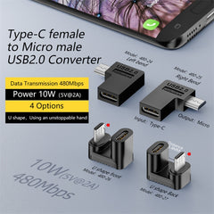 Type-C Female to Micro USB Male Adapter Data Charging Transmission, Type-C Female to Micro Male U Shape Back, Type-C Female to Micro Male U Shape Front, Type-C Female to Micro Male Right Bend, Type-C Female to Micro Male Left Bend