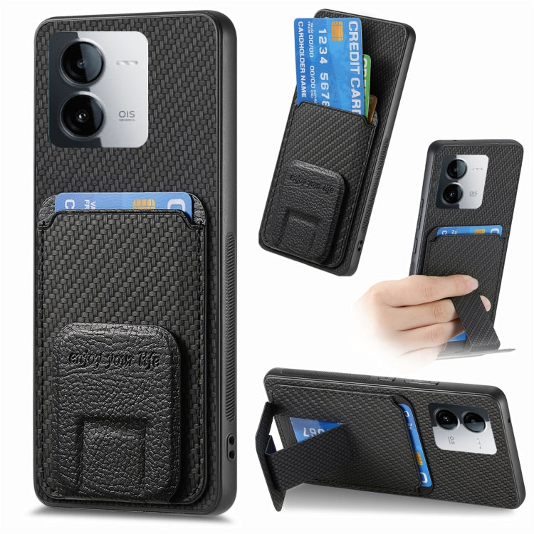 Carbon Fiber Card Bag Fold Stand Phone Case
