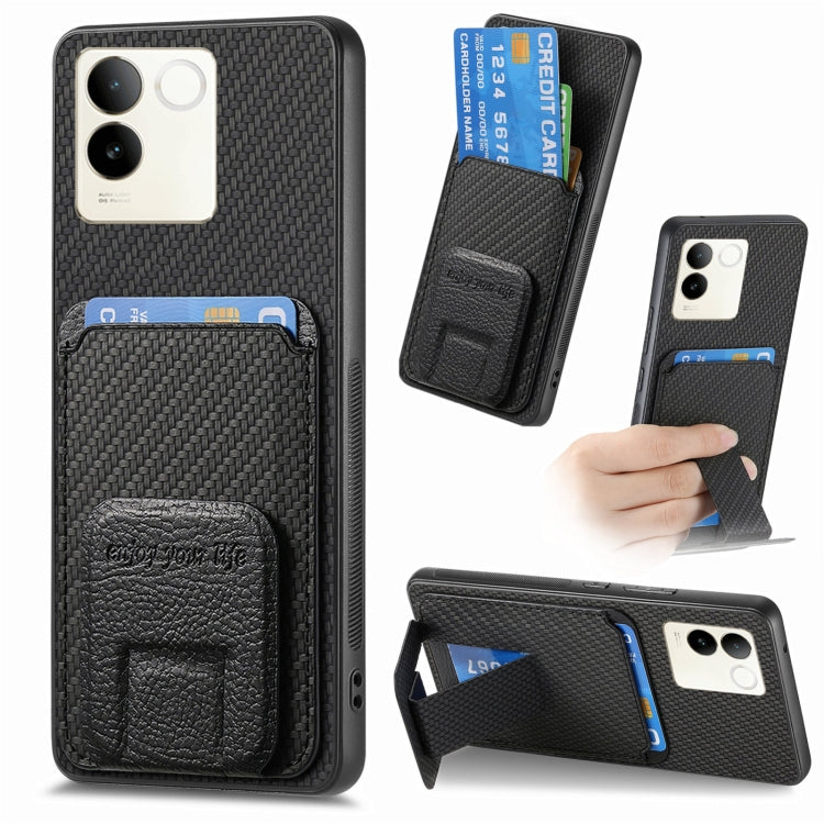 Carbon Fiber Card Bag Fold Stand Phone Case