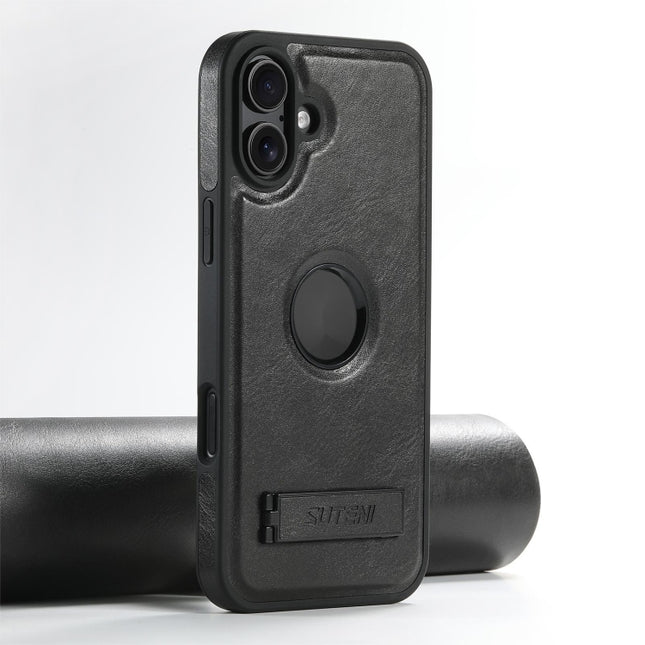 Suteni G2 Magsafe Oil Wax Leather Back Phone Case with Holder, For iPhone 16 Pro, For iPhone 16 Plus, For iPhone 16, For iPhone 15 Pro Max, For iPhone 15 Pro, For iPhone 15 Plus, For iPhone 15, For iPhone 14 Plus