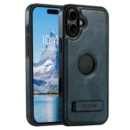 Suteni G2 Magsafe Oil Wax Leather Back Phone Case with Holder, For iPhone 16 Pro, For iPhone 16 Plus, For iPhone 16, For iPhone 15 Pro Max, For iPhone 15 Pro, For iPhone 15 Plus, For iPhone 15, For iPhone 14 Plus
