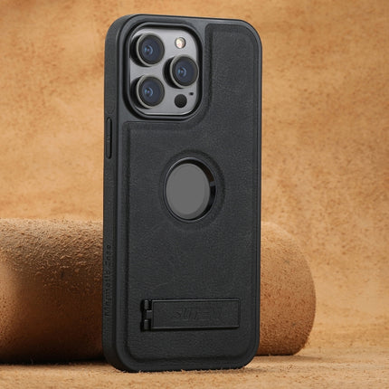 Suteni G2 Magsafe Litchi Texture Leather Back Phone Case with Holder, For iPhone 16 Pro, For iPhone 16 Plus, For iPhone 16, For iPhone 15 Pro Max, For iPhone 15 Pro, For iPhone 15 Plus, For iPhone 15, For iPhone 14 Plus