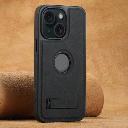 Suteni G2 Magsafe Litchi Texture Leather Back Phone Case with Holder, For iPhone 16 Pro, For iPhone 16 Plus, For iPhone 16, For iPhone 15 Pro Max, For iPhone 15 Pro, For iPhone 15 Plus, For iPhone 15, For iPhone 14 Plus