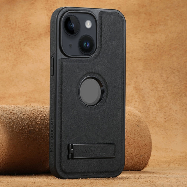 Suteni G2 Magsafe Litchi Texture Leather Back Phone Case with Holder, For iPhone 14, For iPhone 14 Pro, For iPhone 14 Pro Max, For iPhone 13 Pro Max, For iPhone 13 Pro, For iPhone 13, For iPhone 12, For iPhone 12 Pro Max
