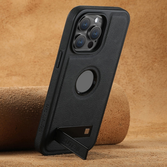 Suteni G2 Magsafe Litchi Texture Leather Back Phone Case with Holder, For iPhone 14, For iPhone 14 Pro, For iPhone 14 Pro Max, For iPhone 13 Pro Max, For iPhone 13 Pro, For iPhone 13, For iPhone 12, For iPhone 12 Pro Max