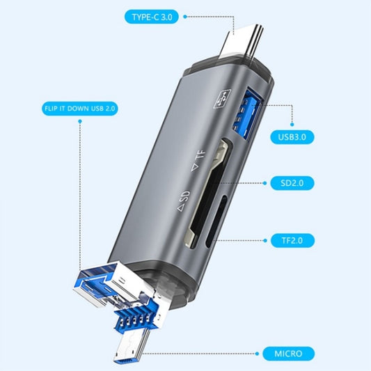 ADS-307 Data Transfer OTG Adapter USB / Type-C / Micro Plug SD TF Card U-Disk Reader, ADS-307