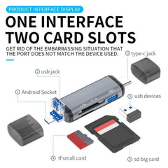 ADS-307 Data Transfer OTG Adapter USB / Type-C / Micro Plug SD TF Card U-Disk Reader, ADS-307