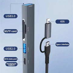 ADS-805 8 Pin + Type-C to USB-C Data + USB 2.0 / 3.0 + SD / TF Card Reader Hub Expansion Converter, ADS-805