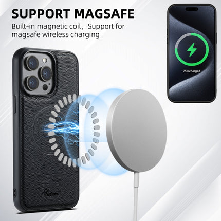 Suteni H17 Cross Grain Leather MagSafe Detachable Wallet Phone Case, For iPhone 16 Pro, For iPhone 16 Plus, For iPhone 16, For iPhone 15 Pro Max, For iPhone 15 Pro, For iPhone 15 Plus, For iPhone 15, For iPhone 14 Plus