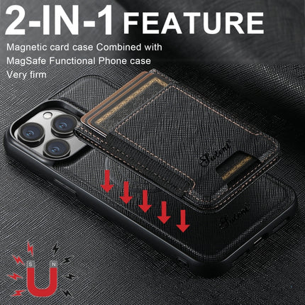 Suteni H17 Cross Grain Leather MagSafe Detachable Wallet Phone Case, For iPhone 14, For iPhone 14 Pro, For iPhone 14 Pro Max, For iPhone 13 Pro Max, For iPhone 13 Pro, For iPhone 13, For iPhone 12, For iPhone 12 Pro Max