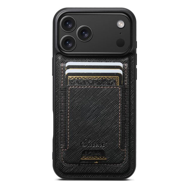 Suteni H17 Cross Grain Leather MagSafe Detachable Wallet Phone Case, For iPhone 18, For iPhone 18 Pro, For iPhone 18 Pro Max, For iPhone 17 Pro Max, For iPhone 17 Pro, For iPhone 17, For iPhone Air, For iPhone 16 Pro Max