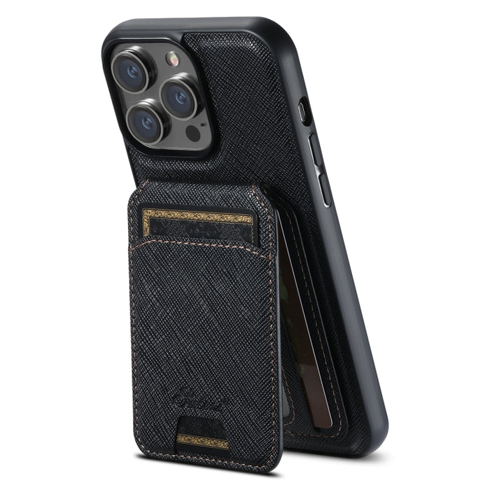 Suteni H18 Cross Grain MagSafe Wallet Leather Phone Case, For iPhone 16 Pro, For iPhone 16 Plus, For iPhone 16, For iPhone 15 Pro Max, For iPhone 15 Pro, For iPhone 15 Plus, For iPhone 15, For iPhone 14 Plus