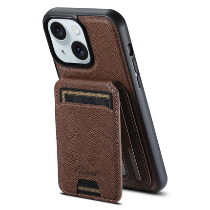 Suteni H18 Cross Grain MagSafe Wallet Leather Phone Case, For iPhone 16 Pro, For iPhone 16 Plus, For iPhone 16, For iPhone 15 Pro Max, For iPhone 15 Pro, For iPhone 15 Plus, For iPhone 15, For iPhone 14 Plus