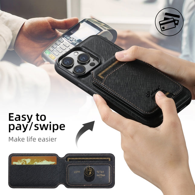 Suteni H18 Cross Grain MagSafe Wallet Leather Phone Case, For iPhone 12 Pro