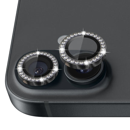 NORTHJO Rhinestone Camera Lens Protector Tempered Glass Metal Ring Film, For iPhone 16 / 16 Plus