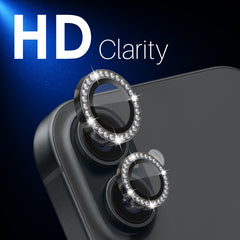 NORTHJO Rhinestone Camera Lens Protector Tempered Glass Metal Ring Film, For iPhone 16 / 16 Plus