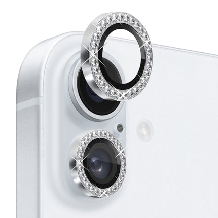 NORTHJO Rhinestone Camera Lens Protector Tempered Glass Metal Ring Film, For iPhone 16 / 16 Plus