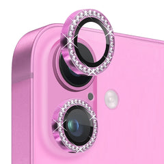 NORTHJO Rhinestone Camera Lens Protector Tempered Glass Metal Ring Film, For iPhone 16 / 16 Plus
