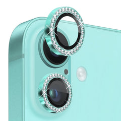 NORTHJO Rhinestone Camera Lens Protector Tempered Glass Metal Ring Film, For iPhone 16 / 16 Plus