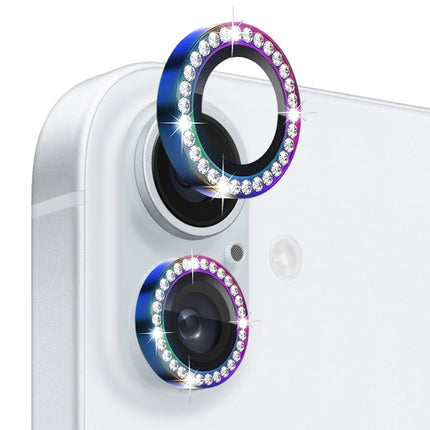 NORTHJO Rhinestone Camera Lens Protector Tempered Glass Metal Ring Film, For iPhone 16 / 16 Plus