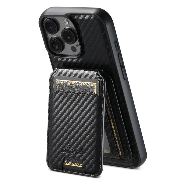 Suteni TXWH18 Carbon Fiber Texture Detachable Wallet MagSafe Phone Case, For iPhone 12 Pro