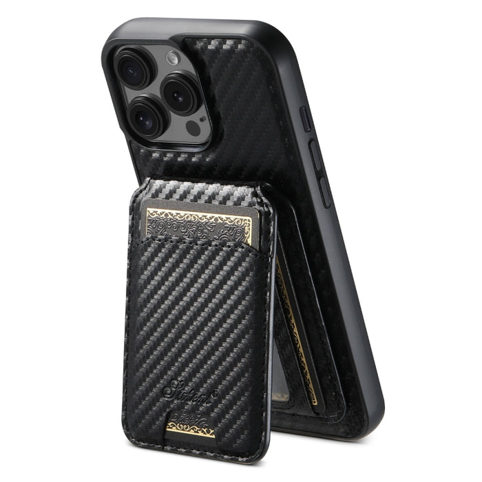Suteni TXWH18 Carbon Fiber Texture Detachable Wallet MagSafe Phone Case, For iPhone 12 Pro