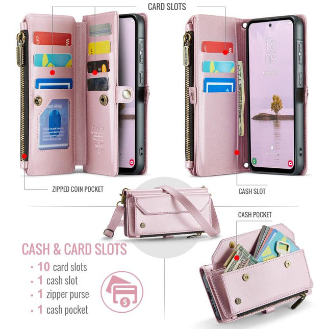 CaseMe C36 Card Slots Zipper Wallet RFID Anti-theft Leather Phone Case, For Galaxy A36, For Galaxy S24 FE 5G