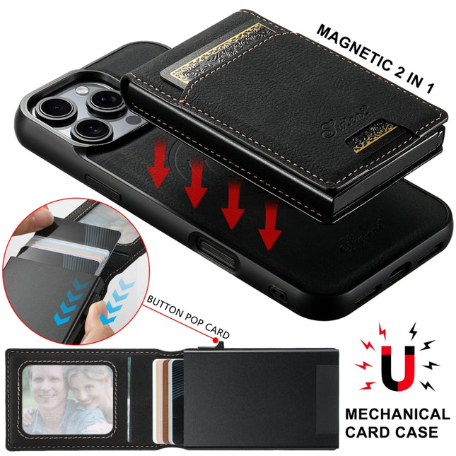Suteni H19 Litchi Grain 2-in-1 MagSafe Removable Card Box Back Phone Case, For iPhone 15 Pro, For iPhone 15 Plus, For iPhone 15, For iPhone 14 Plus, For iPhone 14, For iPhone 14 Pro, For iPhone 14 Pro Max, For iPhone 13 Pro Max, For iPhone 13 Pro      ...