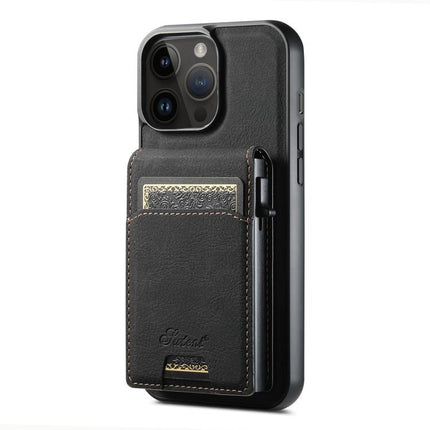 Suteni H19 Litchi Grain 2-in-1 MagSafe Removable Card Box Back Phone Case, For iPhone 12 Pro, For iPhone 17e / 16e