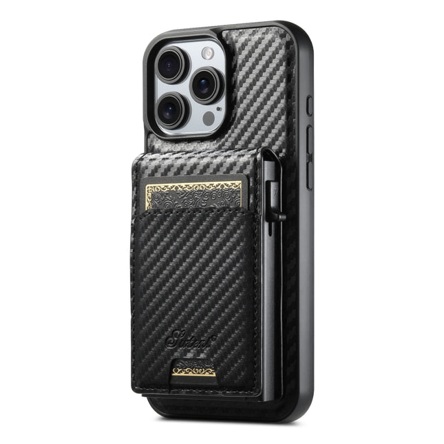 Suteni H19 Carbon Fiber Grain 2-in-1 MagSafe Removable Card Box Back Phone Case, For iPhone 18, For iPhone 18 Pro, For iPhone 18 Pro Max, For iPhone 17 Pro Max, For iPhone 17 Pro, For iPhone 17, For iPhone Air, For iPhone 16 Pro Max, For iPhone 16 Pro ...